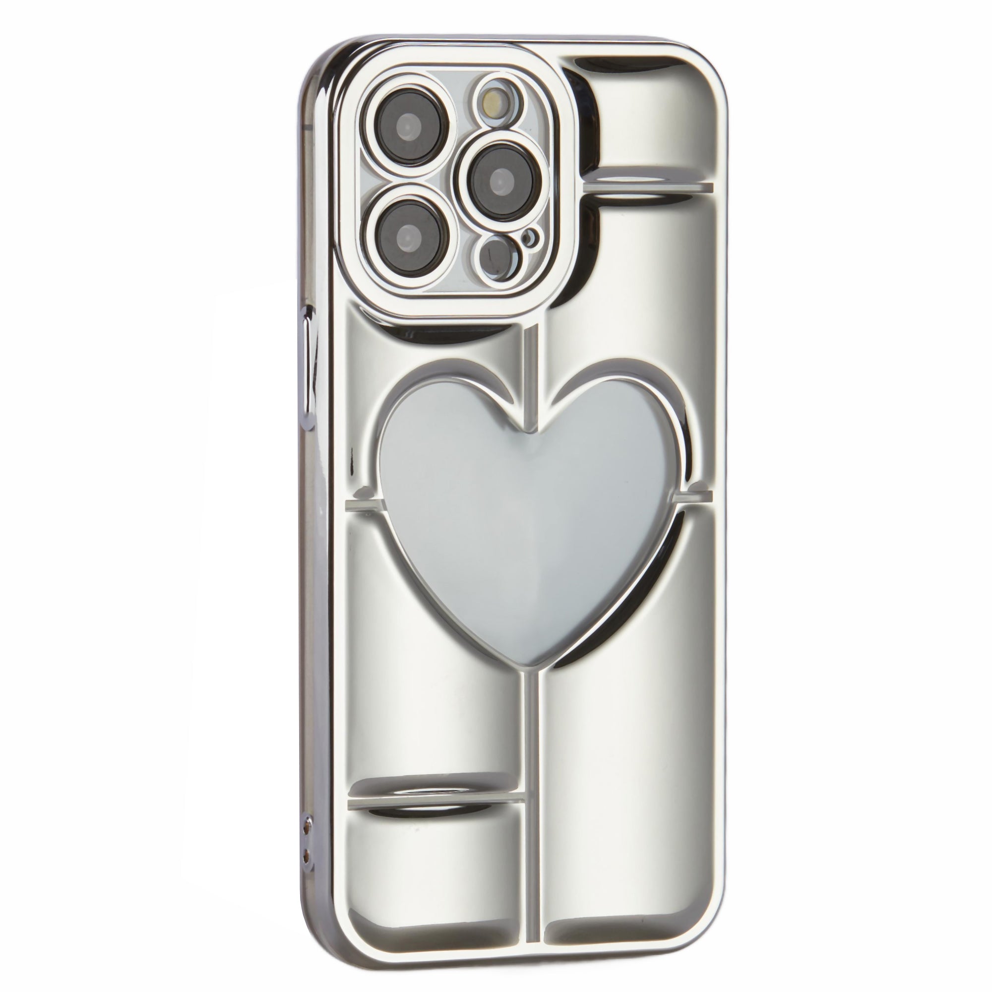 MNS Series for iPhone 14 Pro Max Electroplating Case Soft TPU Cover with 3D Heart - Silver MNS Series for iPhone 14 Pro Max Electroplating Case Soft TPU Cover with 3D Heart - Silver